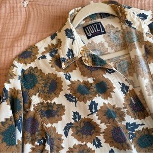 Vintage sunflower short sleeve button up
